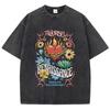 Baumwolle Damen Acid Wash T-Shirts Flourish Renaissance Blumenprints Tops Übergröße Distressed Rundhals T-Shirts Kleidung