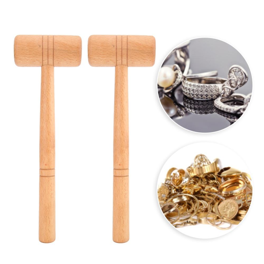 2Pcs Hammer Length 26cm Jewelry Hammer Wood color Metal Processing Tool  For DIY Repair