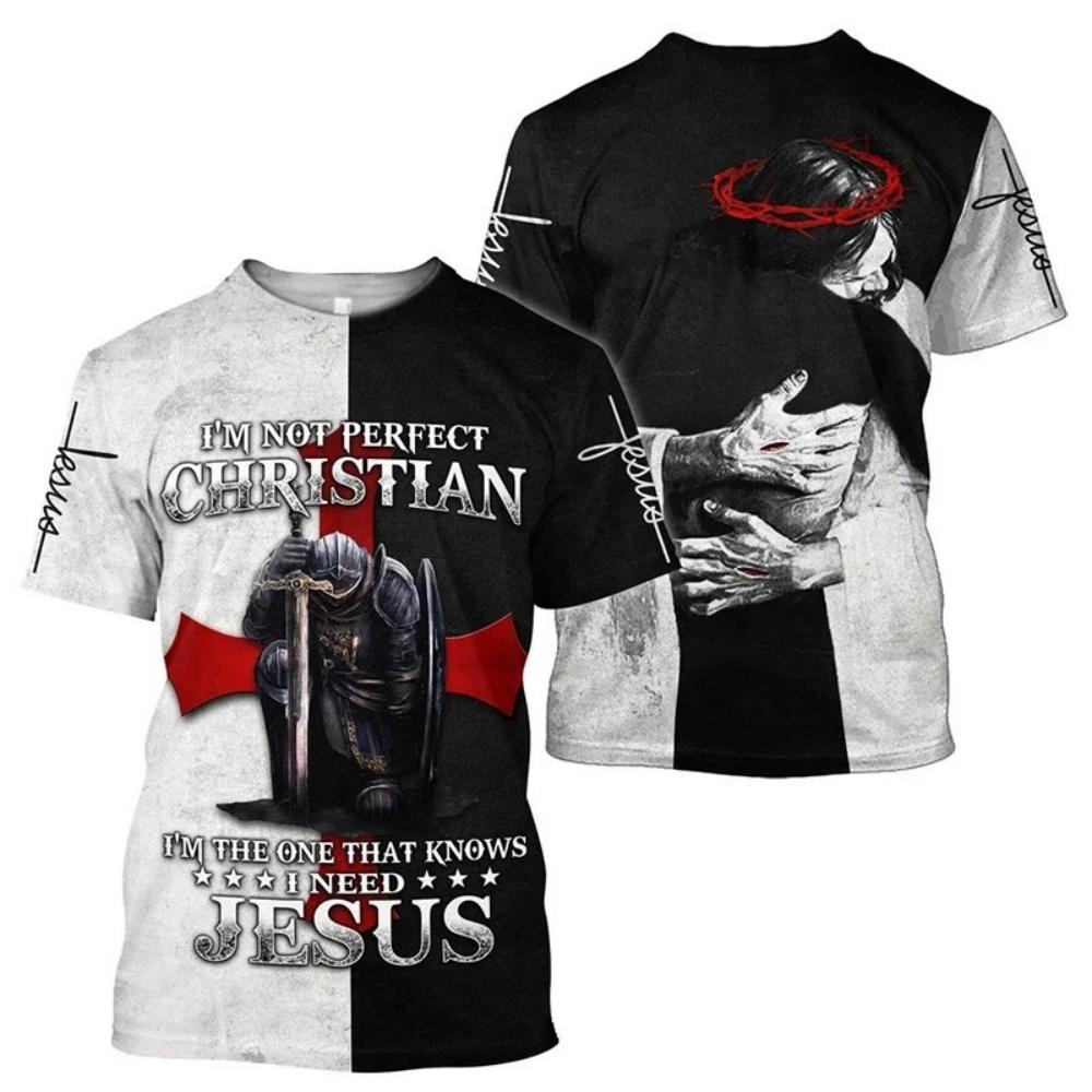 Summer Men's T-Shirt God Religion Christ Jesus Cross 3D Print Hip Hop Loose Short Sleeve Streetwear Vintage Oversized T Shirt