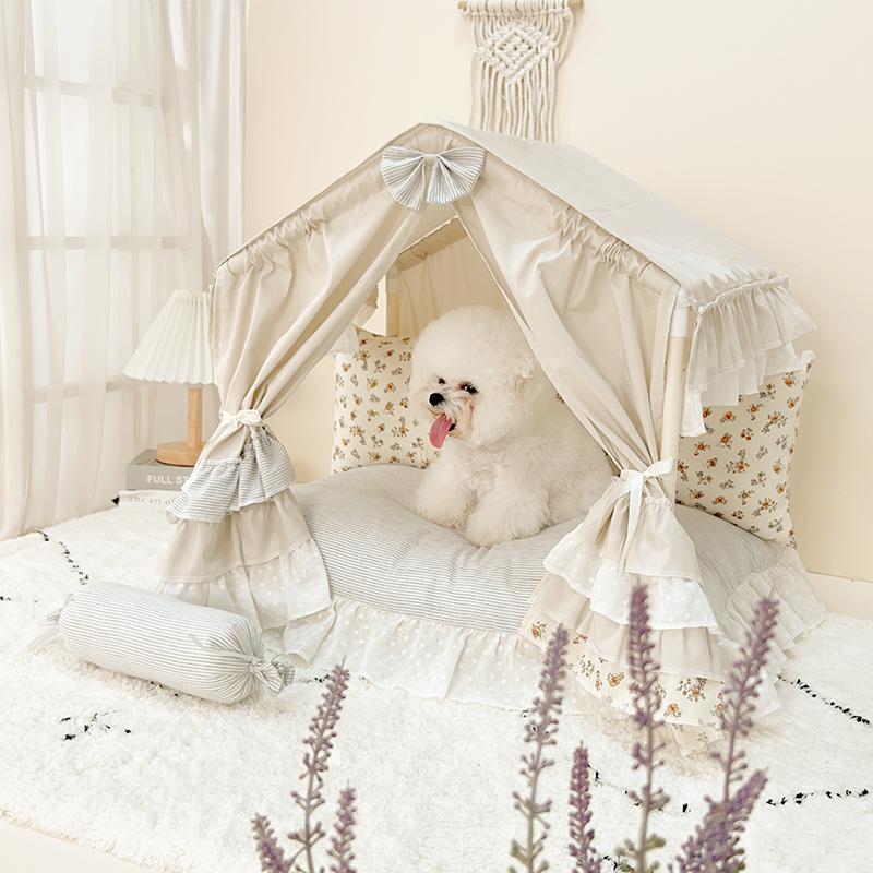 Koreanischer Prinzessinnenstil Haustierbett Luxus Hundehütte für Pudel & Bichons Waschbares Katzenzelt Ganzjahres-Schlafmatte Elegantes Haustier-Sofa