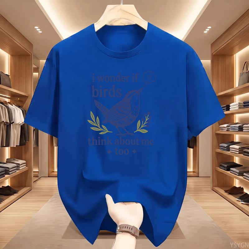 I Wonder If Birds Think About Me Too Wren Bird Floral Print Unisex Cotton T Shirt Summer Short Sleeve Vintage Casual Street Tees