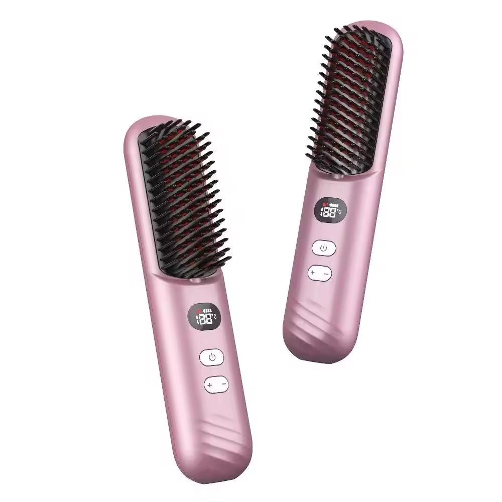 Portable Cordless Hair Straightener Brush Electric Hot Comb Ionic Hair Beard Straightener for Men and Women