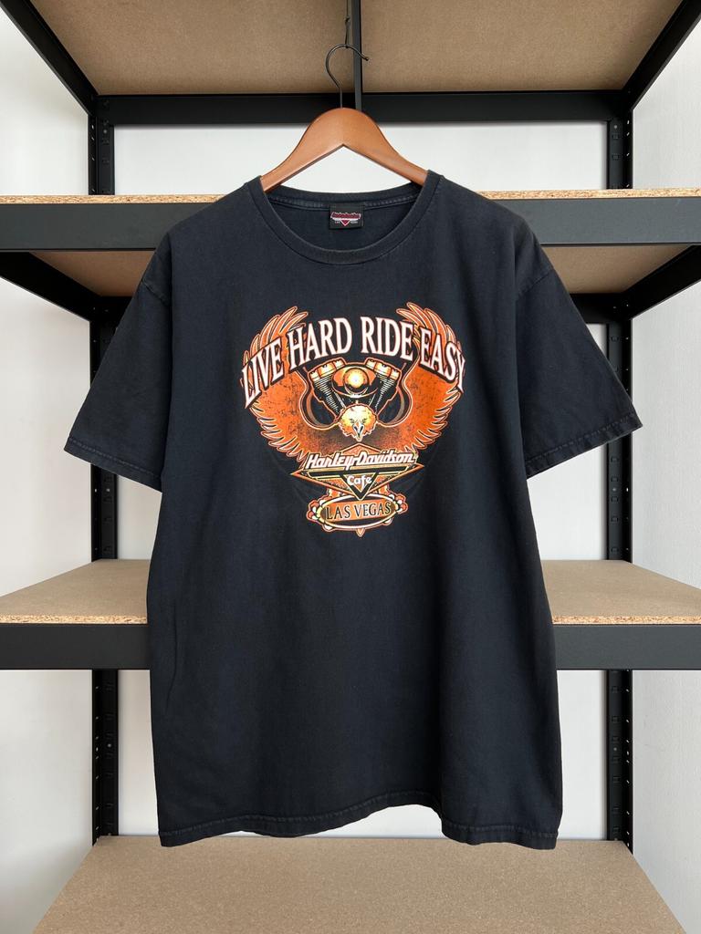 Vintage Harley Davidson Cafe Las Vegas Eagle Motor Bike Black T-shirt Sz L Unisex T-Shirt