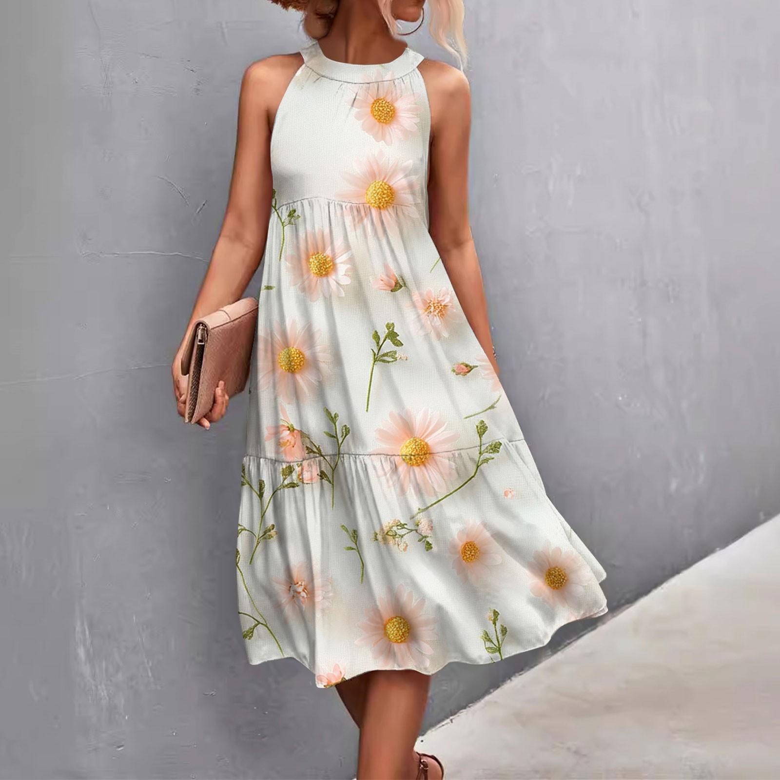 

Женские летние платья без рукавов с принтом ко Дню святого Валентина, свободные, повседневные, с висячим вырезом, пляжные платья L бежевый