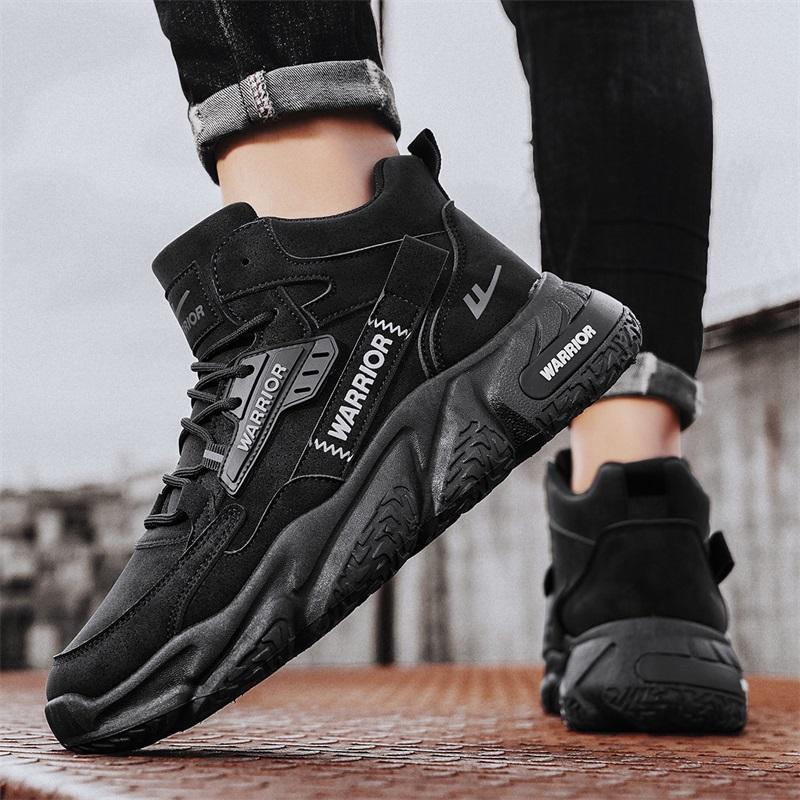 Warrior Casual Fashion Versatile Trendy Simple Short Martin Boots Men Boots Black WXY-J639N03M