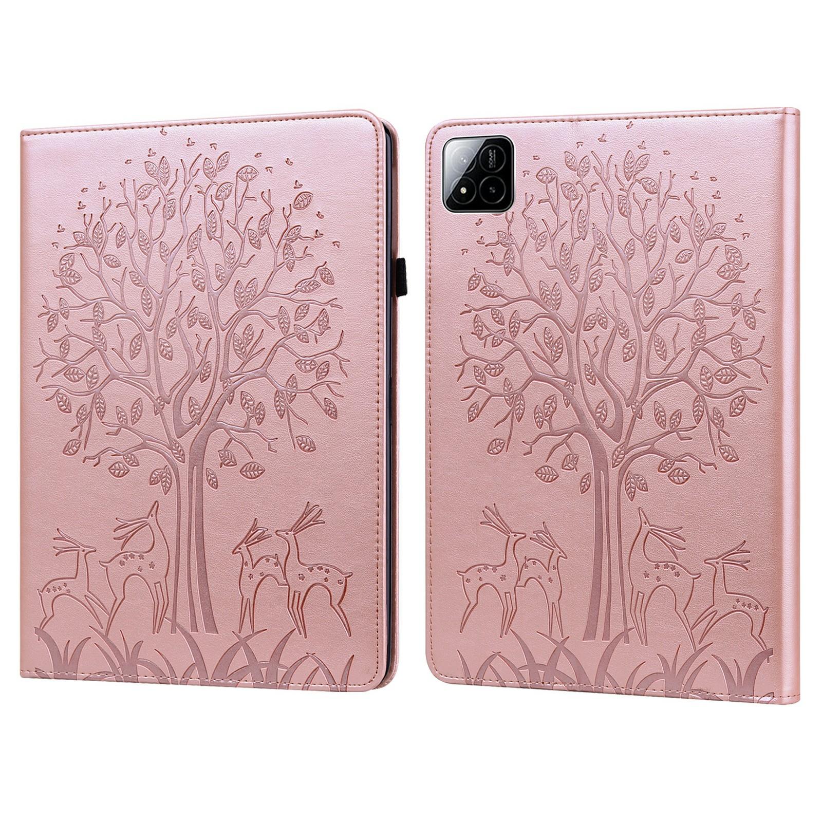 

Для Xiaomi Pad 7 Pro/Pad 7 Чехол PU Кожа Подставка Рисунок Дерева и Оленя Обложка для Планшета Rose Gold