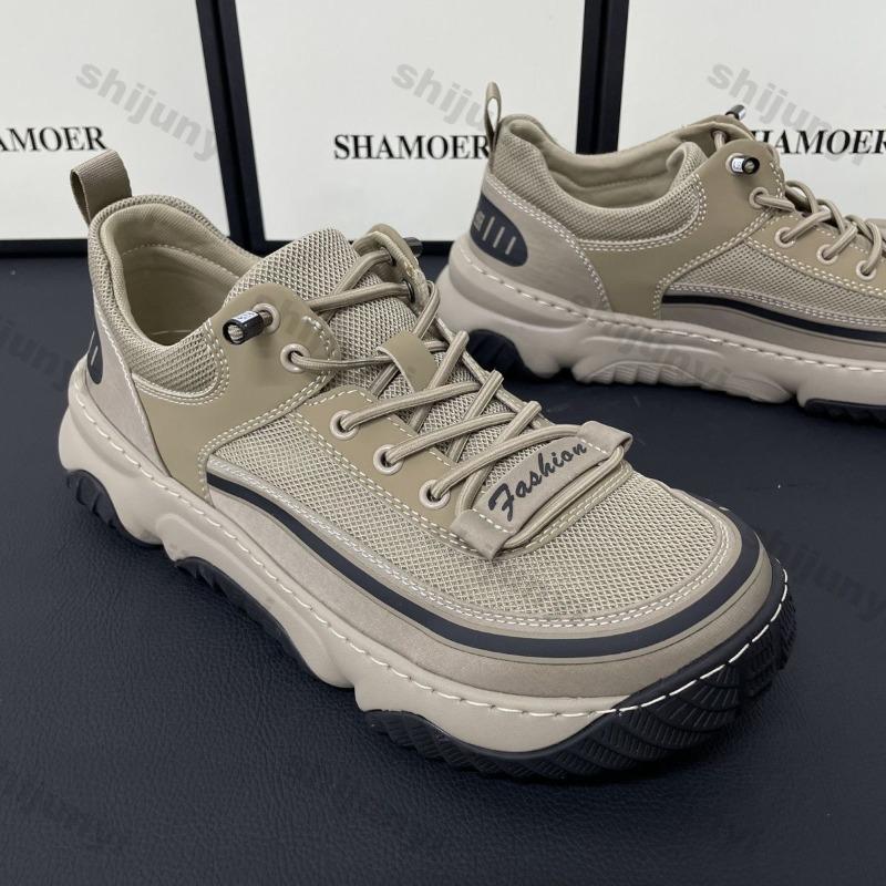 Fashion Men's Casual Shoes 2025 Summer New Mesh Breathable Slip on Vintage Comfortable Sneakers Fashion Cross Tied Height Increase Flats