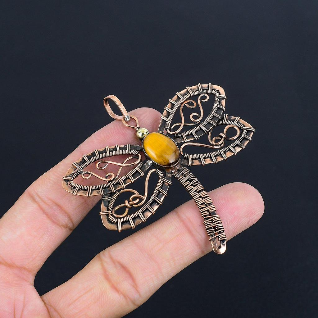 Tiger's Eye 999 Copper Wire Wrapped Pendant, Handmade Gemstone Pendant , Gift For Mom Antique Jewelry