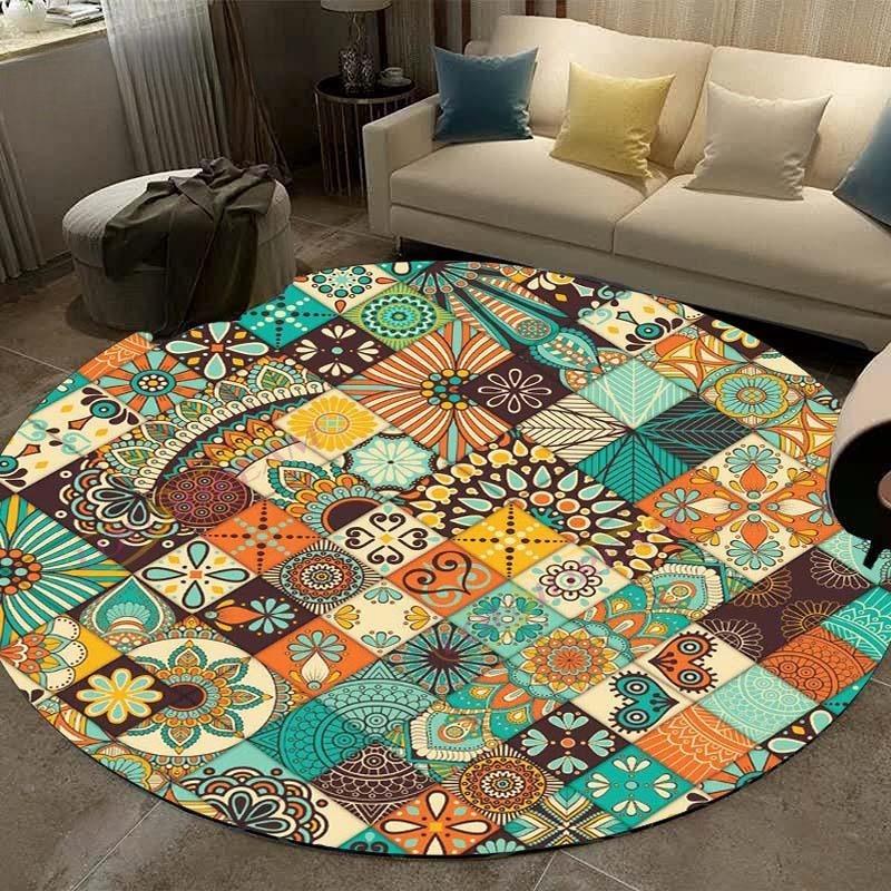 

Vintage Mandala Round Carpet Geometric Floral Area Rug for Living Room Kitchen Dining Room Decorations Entryway Round Carpets 60cm x 60cm