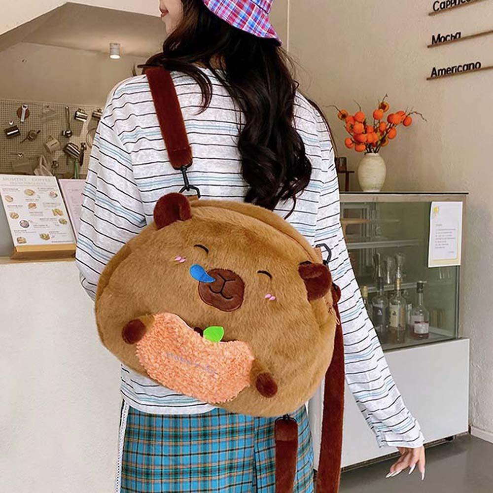 Large Capacity Capybara Shoulder Bag Cute Cartoon Doll Backpack Brown Plush Capybara Daypack  Gifts