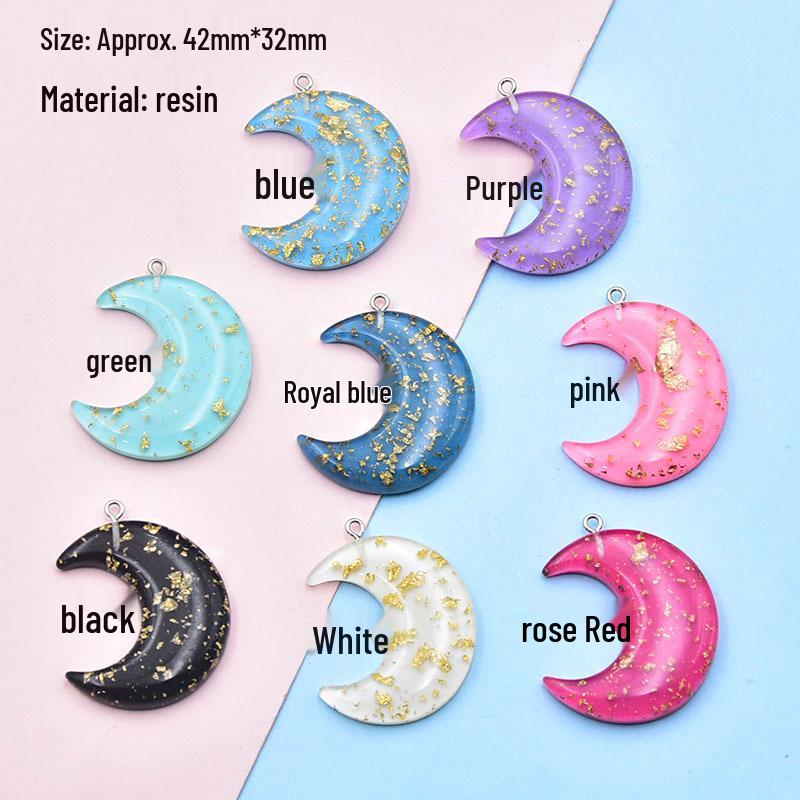Colored Resin Moon Pendant Keychain with Gold Foil - DIY Jewelry Accessory