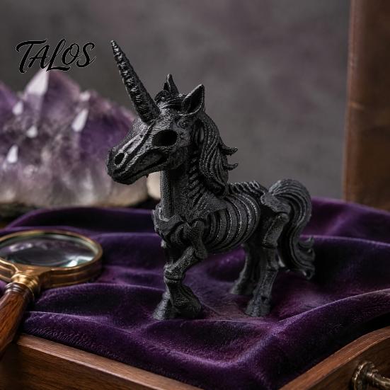 Detailed Skeleton Animal Figurine 3D Printed Horse Ornament, Fantasy Horns Bone Statue, Creative Dark Atmosphere Party Decor PLA Crafts for Halloween