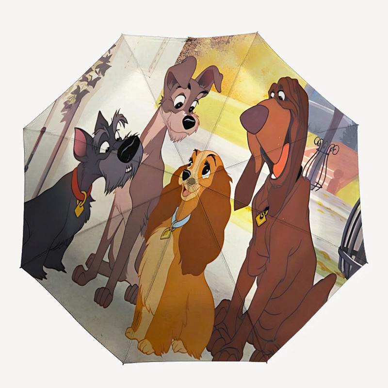 Susi und Strolch, Animationskunst-Thema, Automatischer Öffnungs- und Schließschirm, Helle Farbe, 8 Speichen, Tragbarer Schirm, Geeignet für