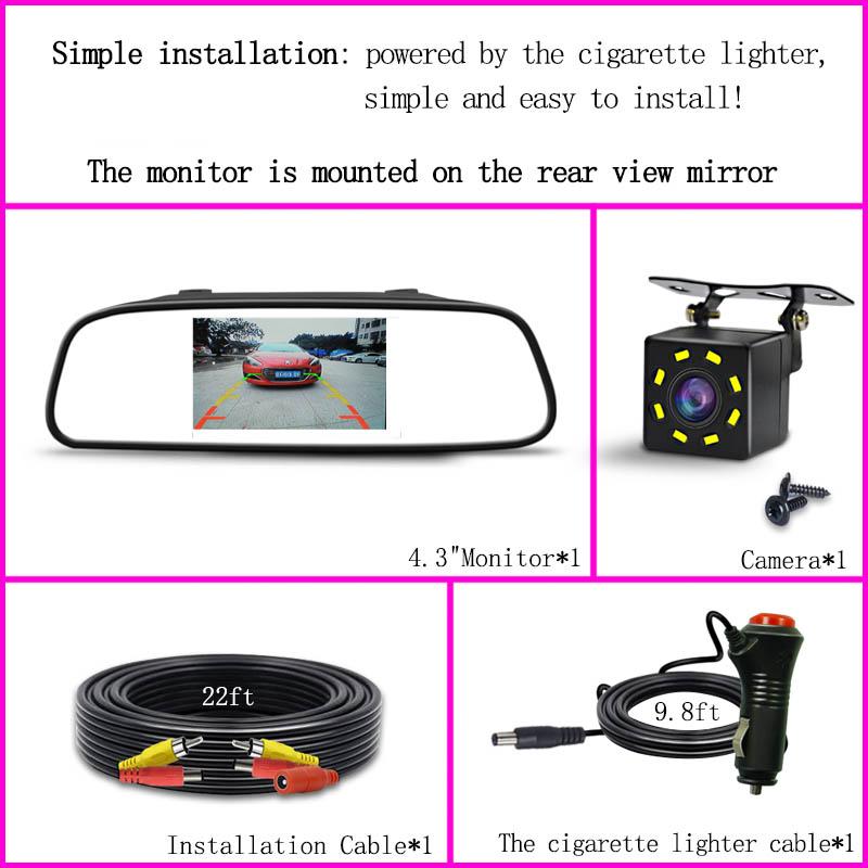 4.3/5 Inch Car LCD Monitor Rear View Backup Camera for Vehicle Van Night Vision Reverse Video Parking System Easy Installation
