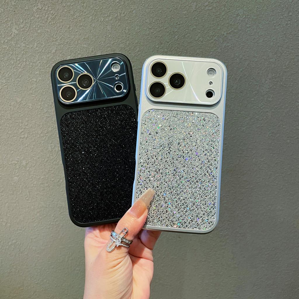Plating Bling Glitter Len Camera Protect Shell Case For iPhone 15 14 13 16 17 Pro Max 17Pro 16Pro Shockproof Hard Cover