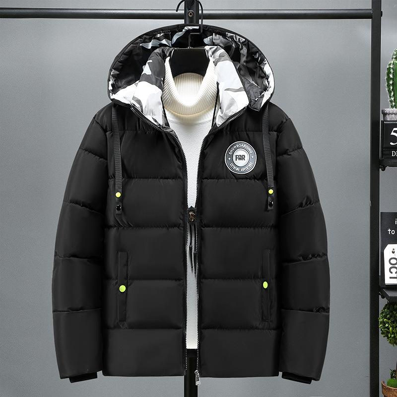 

Знімна куртка з капюшоном, стійка до холоду, чоловіча зимова бавовняна куртка, потовщена, тепла, легка, повсякденна, вільна, зручна, бавовняна куртка XL чорний