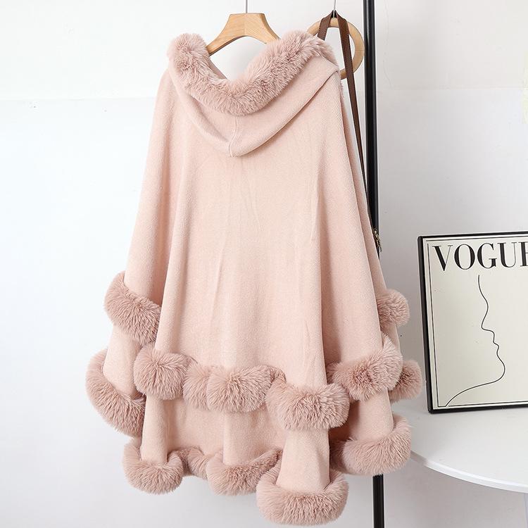 Chal de Punto con Cuello de Piel y Capa para Mujer - Versátil Cálido Bidireccional Otoño/Invierno