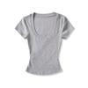 Peach Heart Neck Short-sleeved T-shirt Women's Summer New American Spice Girl Solid Color Basic Slim-fit Front Shoulder Bottoming Top