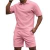 Men'S Solid Color Casual Collar Short Sleeved Shorts Two-Piece Set