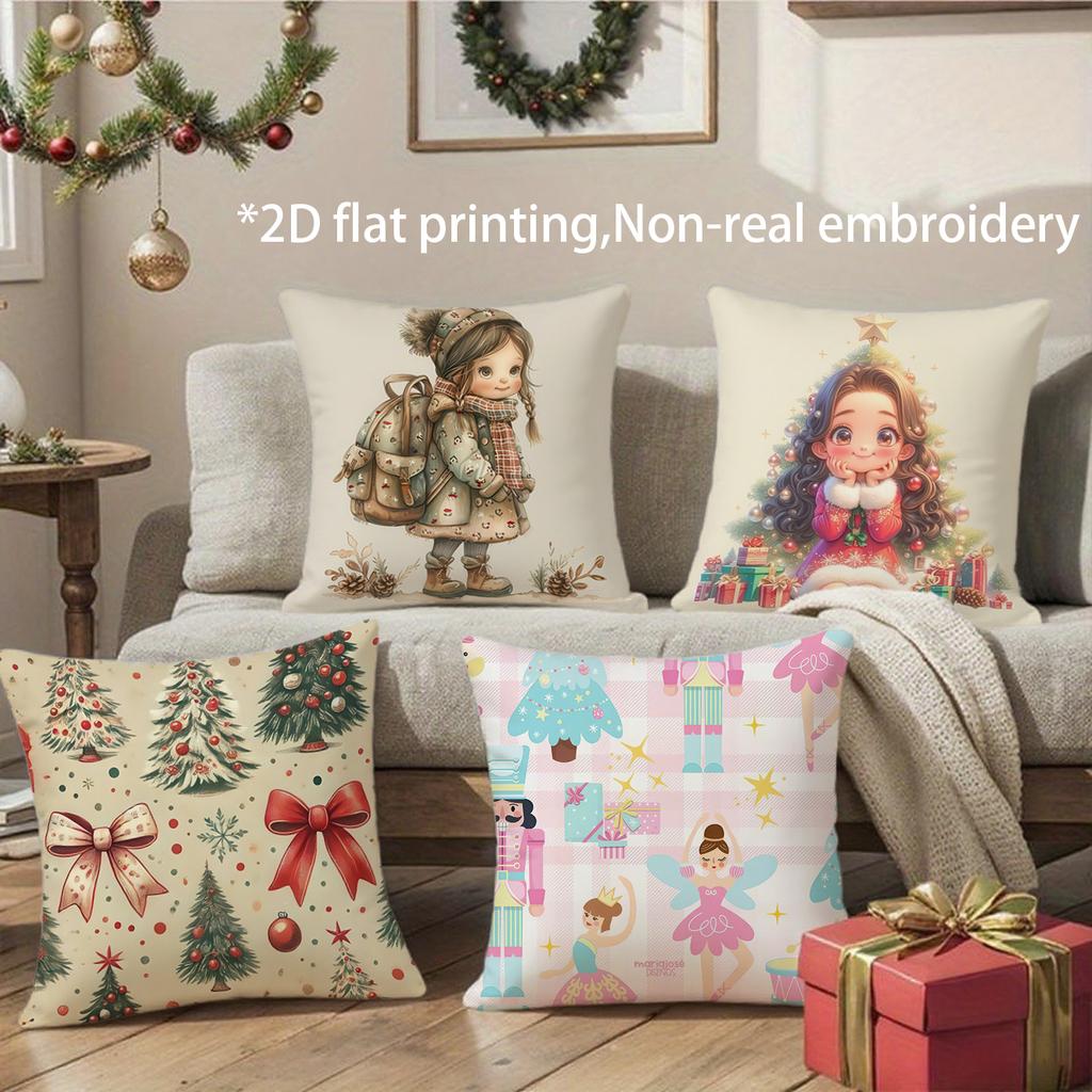Christmas Cute Cartoon Pillow Covers Pattern Cushion Cover Suitable for Sofa Bedroom Car Pillow Cover