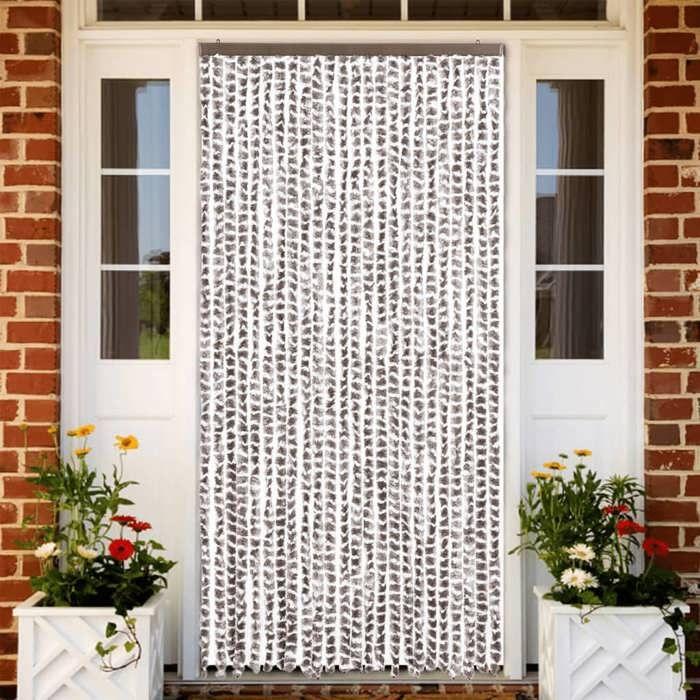 VidaXL Fly Curtain, Insect Screen with Hook, Door Curtain Adjustable Length and Width, Taupe and White 377405