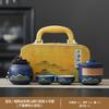 Travel tea set, simple coarse pottery outdoor portable ceramic express cup, one pot, four cups office tea pot