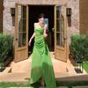 Green Swinging Neck Mesh Suspender Dress Women's Summer New Seaside Vacation Waist Dress