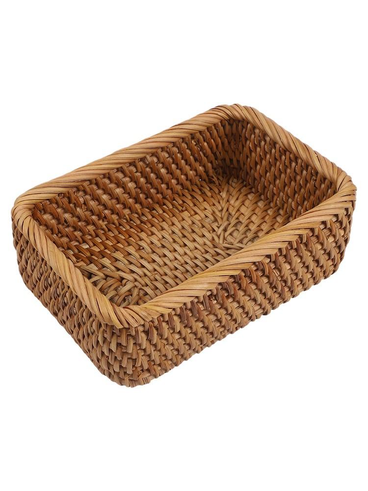 Rattan Hand Woven Square Storage Basket for Fruits and Office Supplies