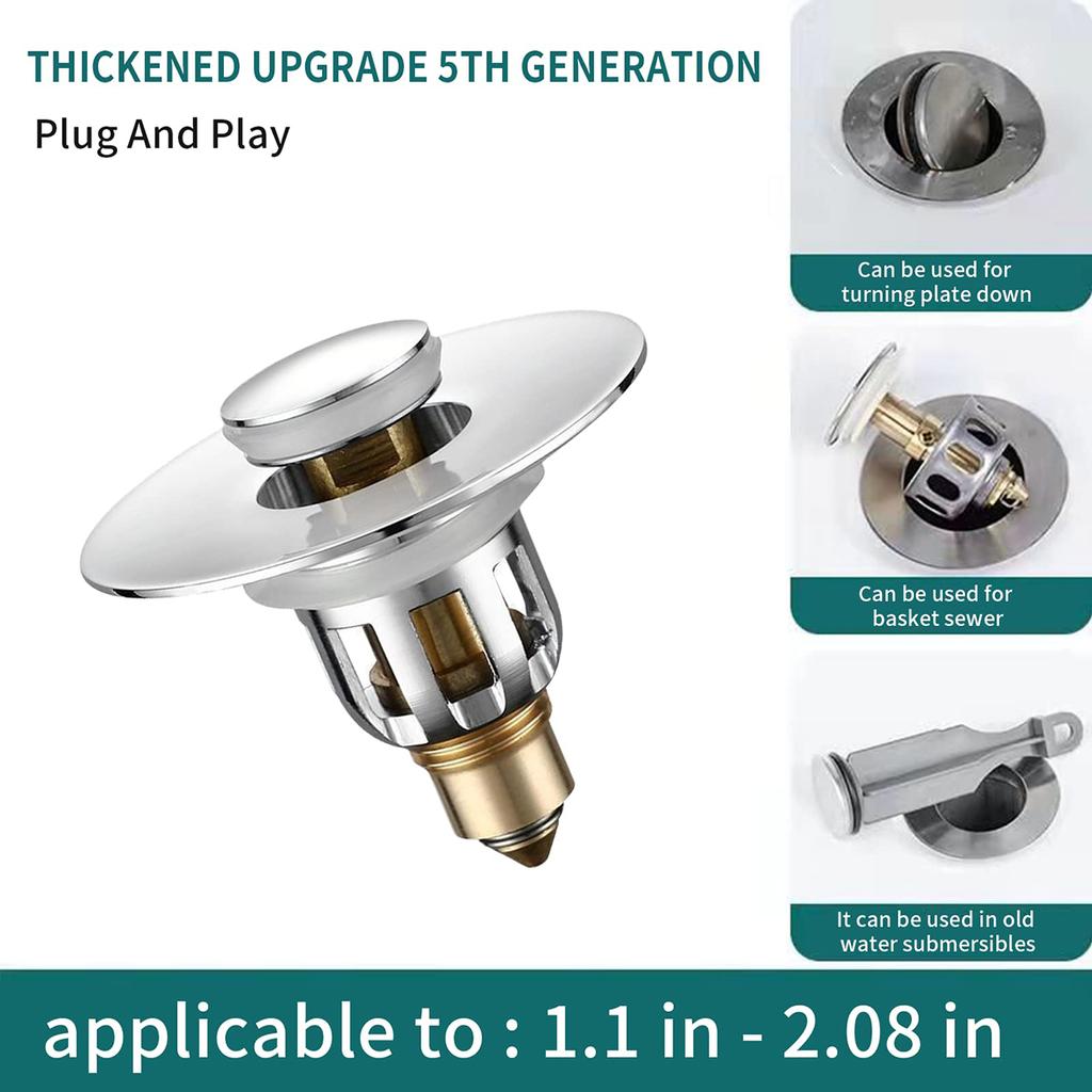 Universal Bathroom Sink Stopper, Upgraded Pop-Up Sink Drains Strainer Plug Basin Bathtub Bounce Drain Filter Hair Catcher