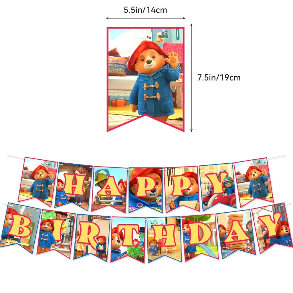 Party Bear Birthday Decor Set Banner Cake Toppers Balloons Pull Flag