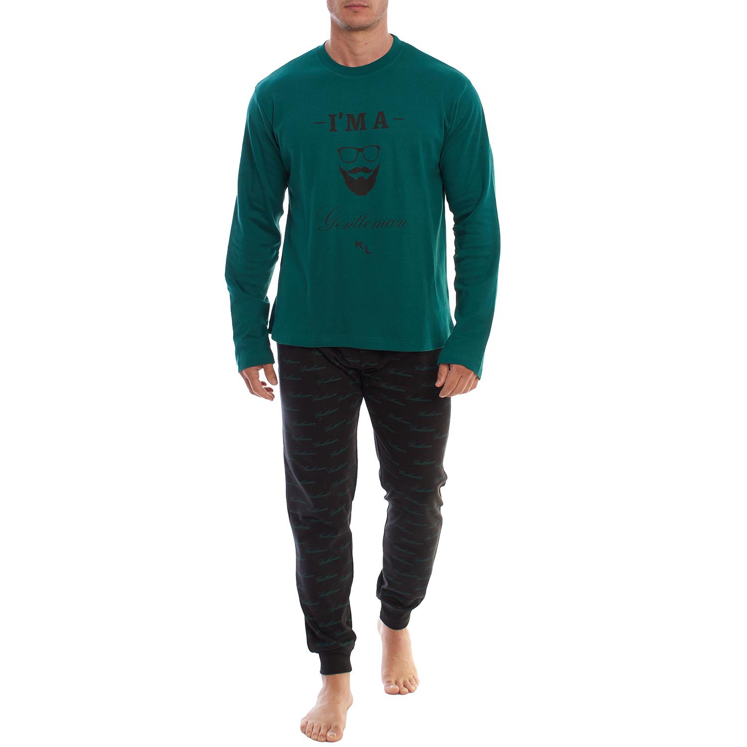 

Мужская пижама KLP4 из 100% хлопка с длинным рукавом L зелёный