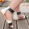 Little Girl's Sandals Rome Style Black White Children Sliders Flat Pu Leather Fashion Hook-loop Kids Summer Shoes 27-36
