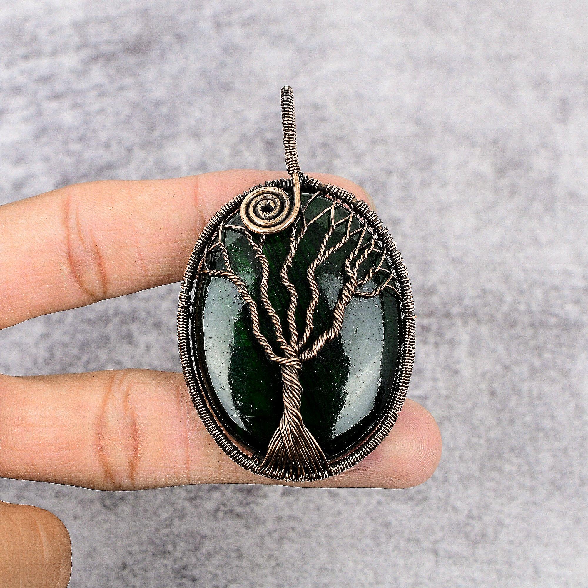 

Tree Of Life Green Zade Pendant, 999 Copper Wire Wrapped Gemstone Jewelry, Handmade Pendant, Gift For Love 2.25 Inches