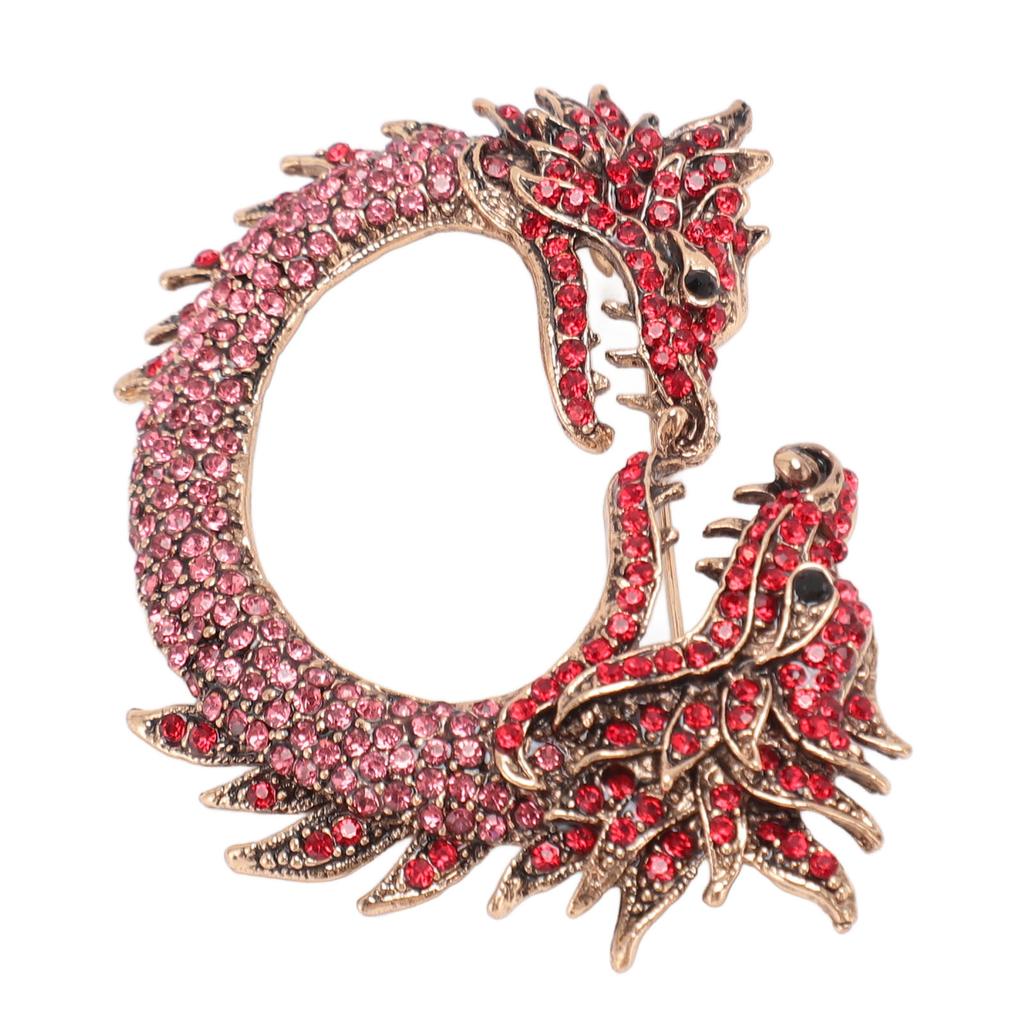Zodiac Chinese Dragon Brooch Pin Dual Heads Sparkling Antique Chinese Dragon Brooch for Men Women