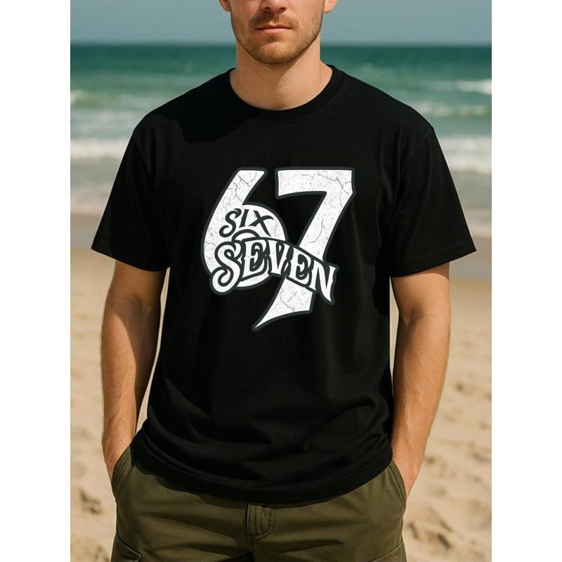 European Sizes Retro Charm Crack 67 Men'S Print Short-Sleeved T-Shirt | Simple Knitted, High-Quality Pure, Sweat-Absorbing and Quick-Drying
