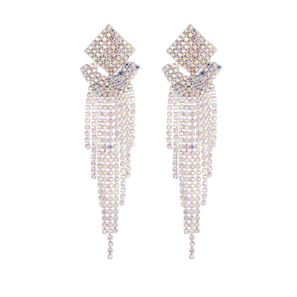 High-end Luxury Full Diamond Earrings for Women, Niche Design Temperament Fringed Stud Earrings