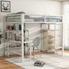 Hochbett, 140*200 cm, Eisenbett, Stauraumleiter, Mehrere Regale, Ohne Matratze, Eingebauter Kleiderschrank, Schreibtisch, Weiß