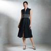 Vestido Midi Feminino Sem Mangas Virgio com Caimento Ajustado e Rodado e Decote em V