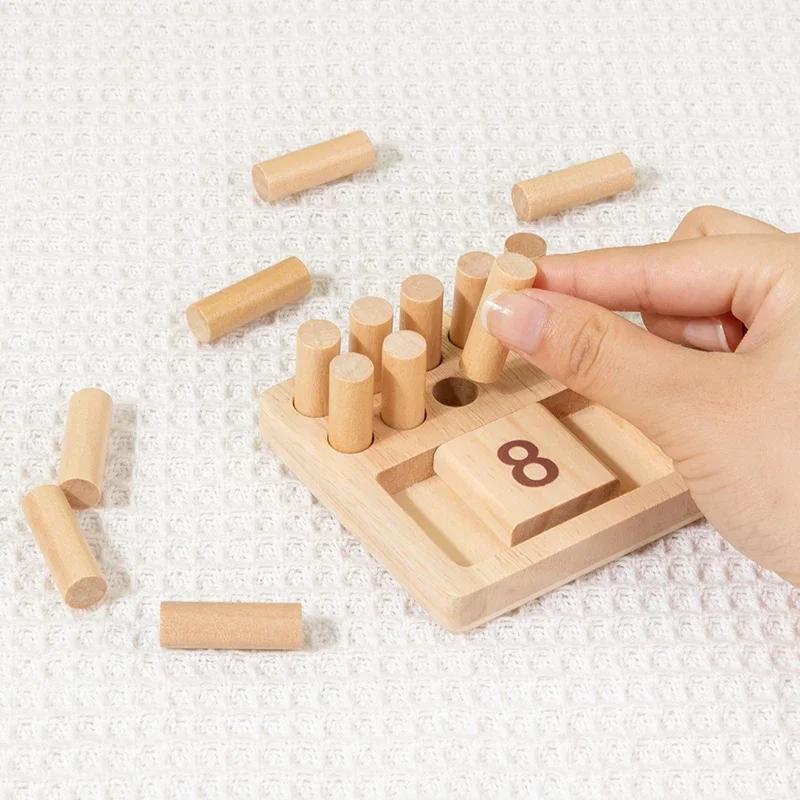 Crianças Montessori Tabuleiro Sensorial de Matemática de Madeira Contagem com Palitos Combinando Blocos Numéricos Aprendizagem Pré-escolar Brinquedos Educativos Crianças Pequenas