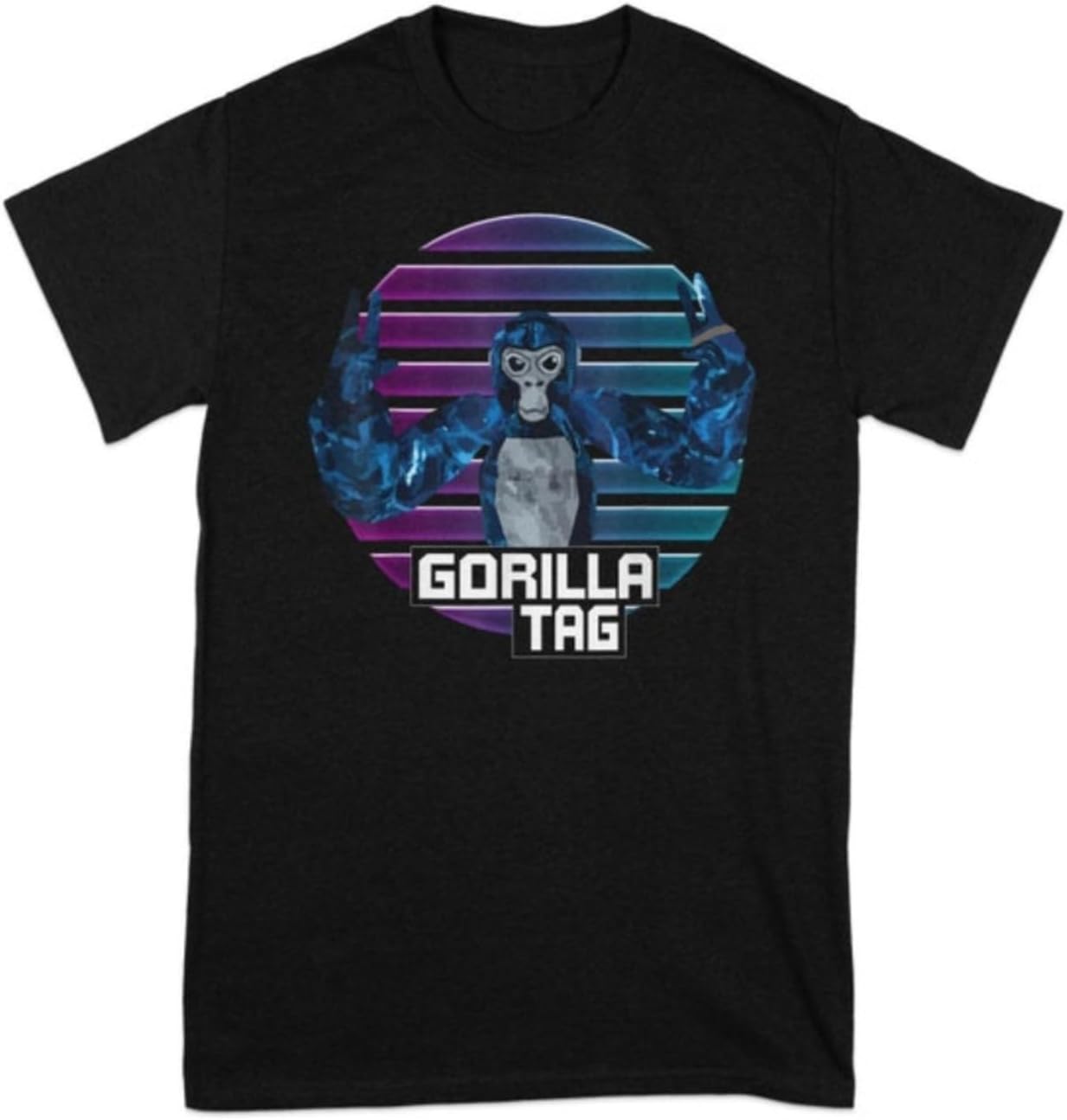 

Retro Gaming Graphic Tee - Gorilla Tag Vintage Meme Shirt - Colorful Stripes Unisex Comfort Fit for Gamers 5XL різнокольоровий