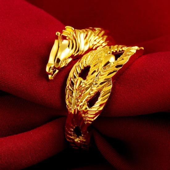 Yousheng Couple Matching Ring 3D Dragon Phoenix Golden Color Open Adjustable Proposal Wedding Ring Anniversary Gift Adult Knuckle Ring Finger Jewelry