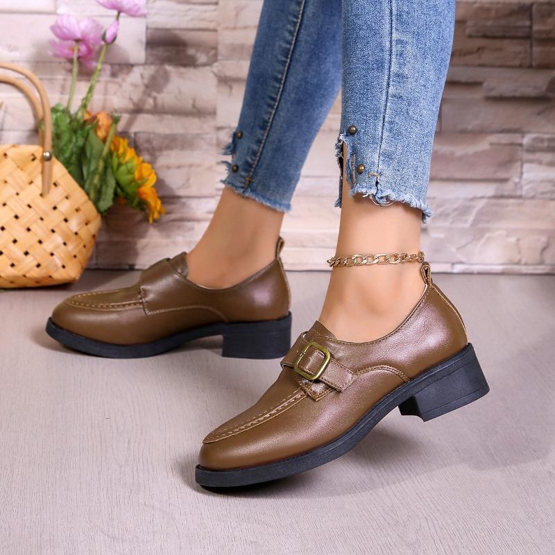 Chaussures Femme 2024 Mode Mocassins Talons Hauts Classiques Escarpins de Bureau Femme Boucle Bout Rond Talon Moyen Slip-on Chaussures pour Dames