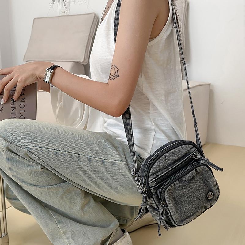 Borsa Quadrata Piccola Borsa da Donna per Cellulare Borsa a Spalla in Denim Borsa a Tracolla da Pendolare