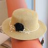 Rose Manor~ Romantic Temperament Pearl Chain Seaside Holiday Straw Hat Women's Spring and Summer Sunscreen Flat Top Hat