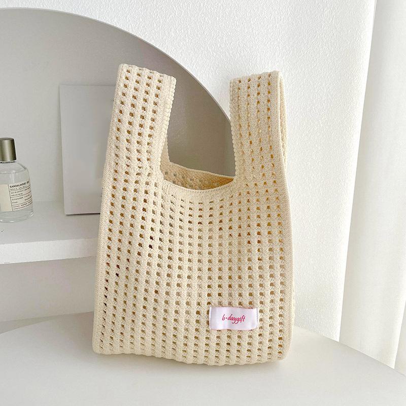 Knitted Wrist Bag Women Casual Shoulder Tote Bag Hollow Out Female Reusable Shopping Bags Girls Woven Small Handbag AVE