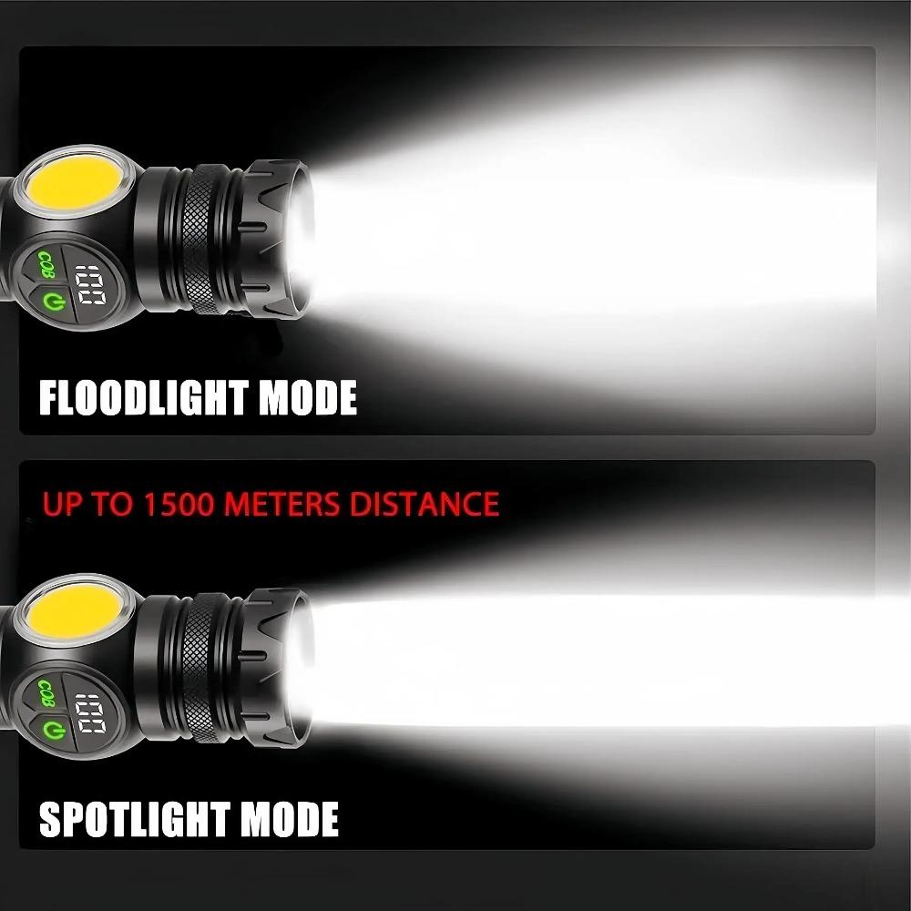Rechargeable Magnetic Super Bright Flashlight with COB Side Light Long Range Zoom 16Hrs Runtime Waterproof for Camping