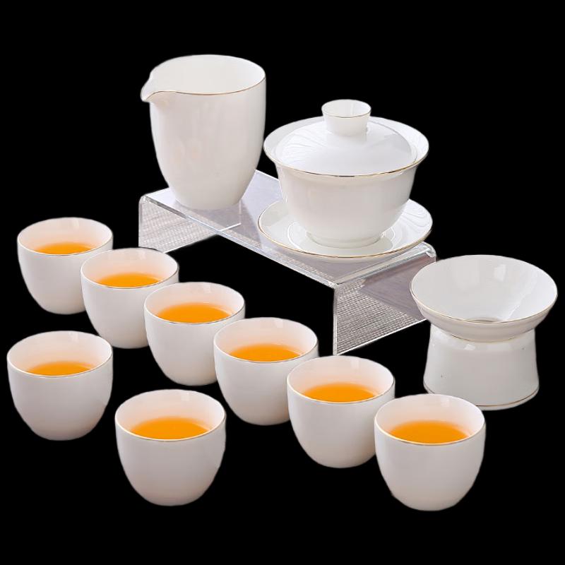 Woding Ceramic Mutton Fat Jade White Porcelain Kung Fu Tea Set