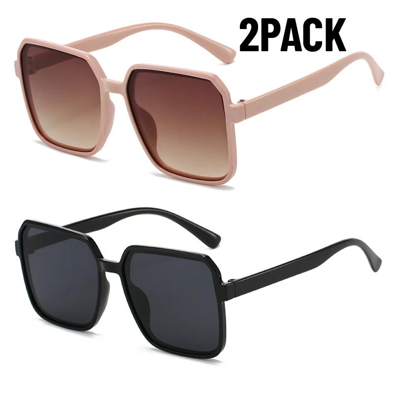 

2 шт. Новые черные квадратные солнцезащитные очки оверсайз женские с большой оправой, женские зеркальные солнцезащитные очки, унисекс, градиентные, хип-хоп