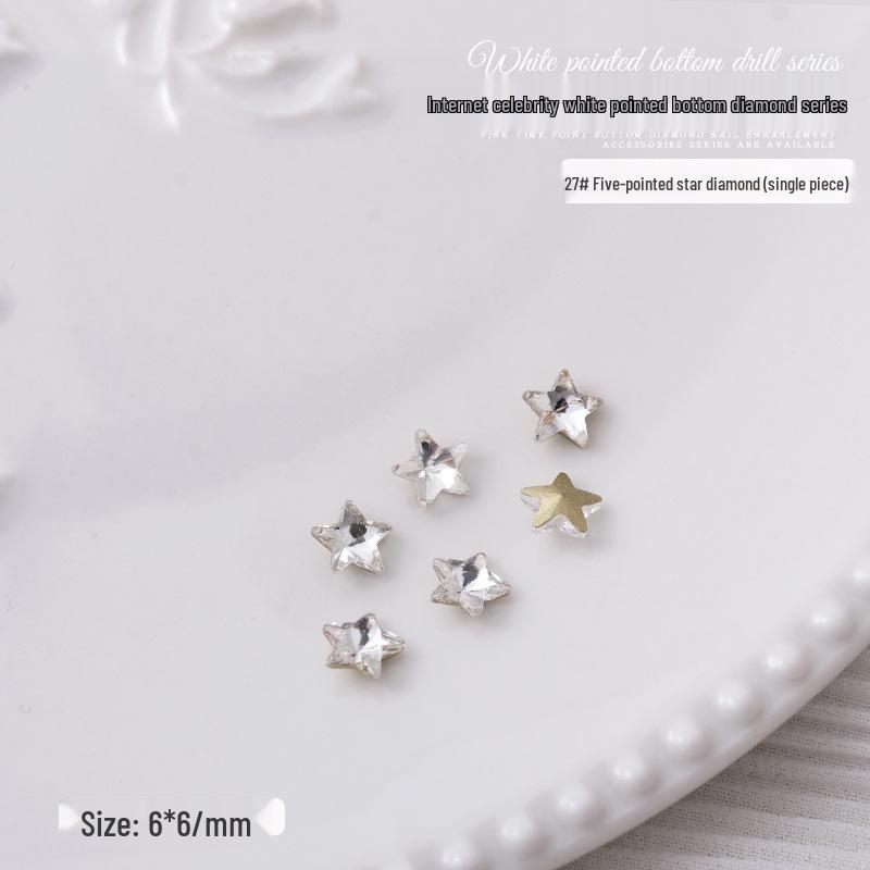 Nail Art Decorations: Transparent Pointed Rhinestones - Heart, Water Drop, Square, Butterfly Shapes