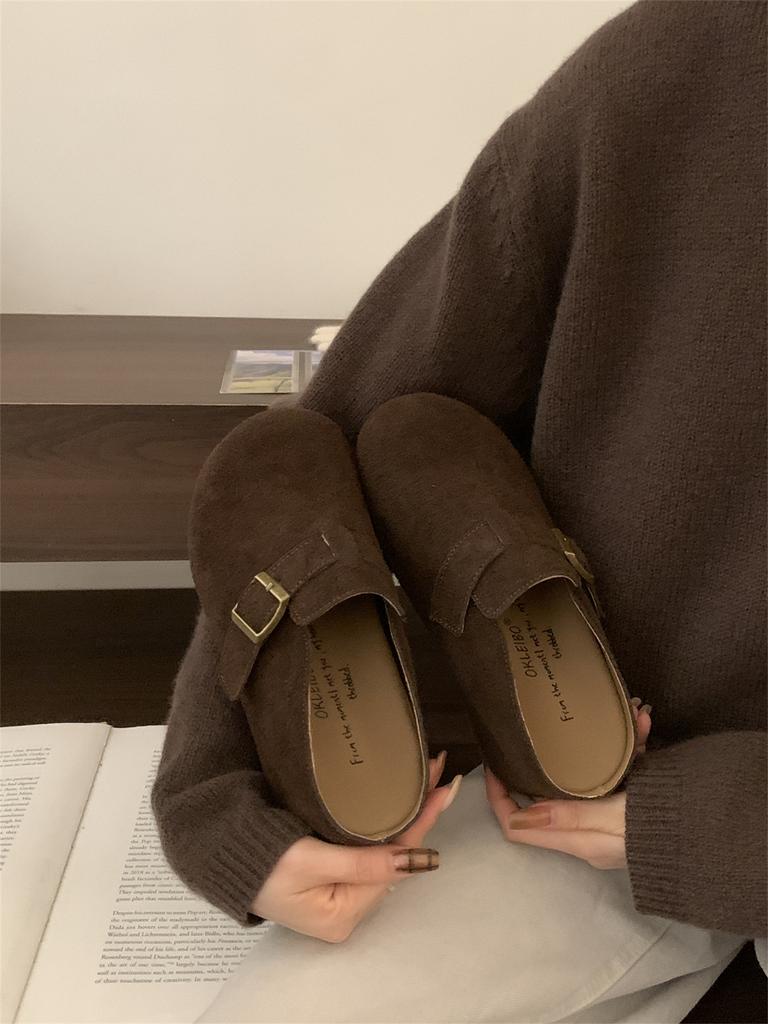 2025 new thick-soled inner height-increasing Boken shoes women's outer wear bag head half slippers spring and autumn one-pedal lazy slippers